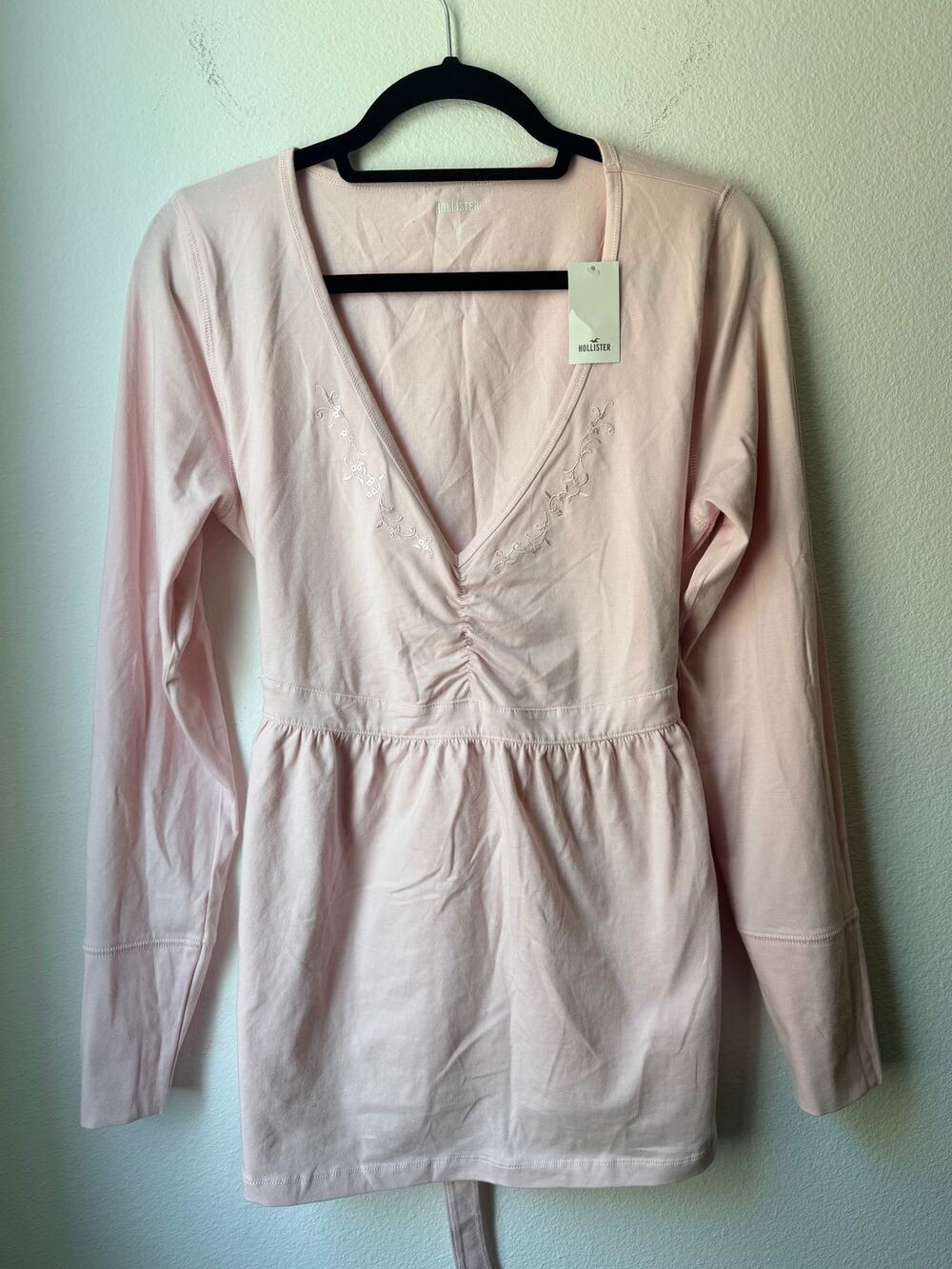 NWT Hollister Light Pink Long Sleeve Ruched Babydoll Top Size XL